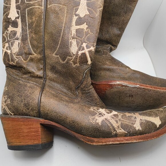 Distressed Leather Boots with embroidery, size 8, Circle G - Picture 5 of 5